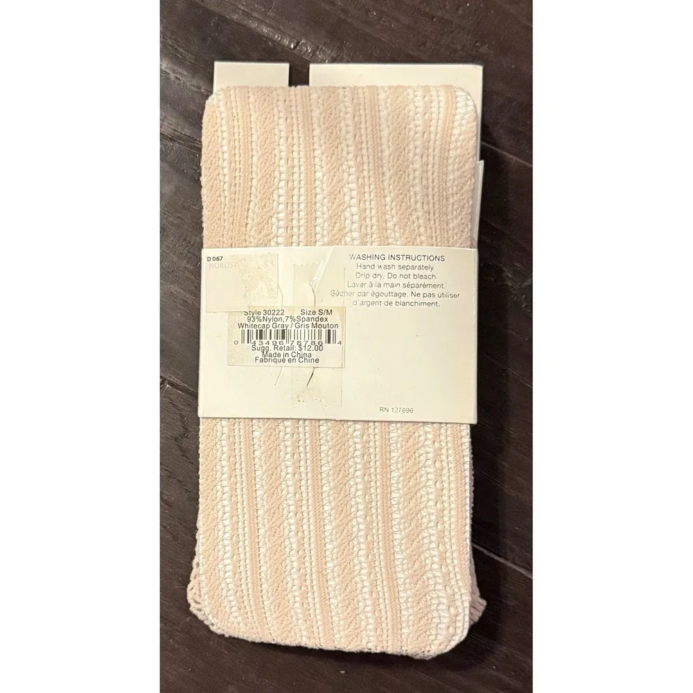 Jessica Simpson S/M Fashion Tights Whitecap Gray Pointelle Fishnet Stripe NEW